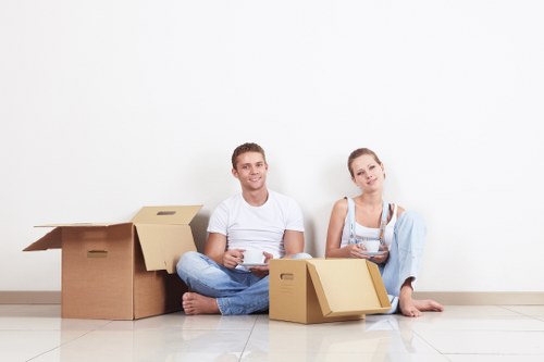 Professional movers carrying furniture during flat removals in Newcross